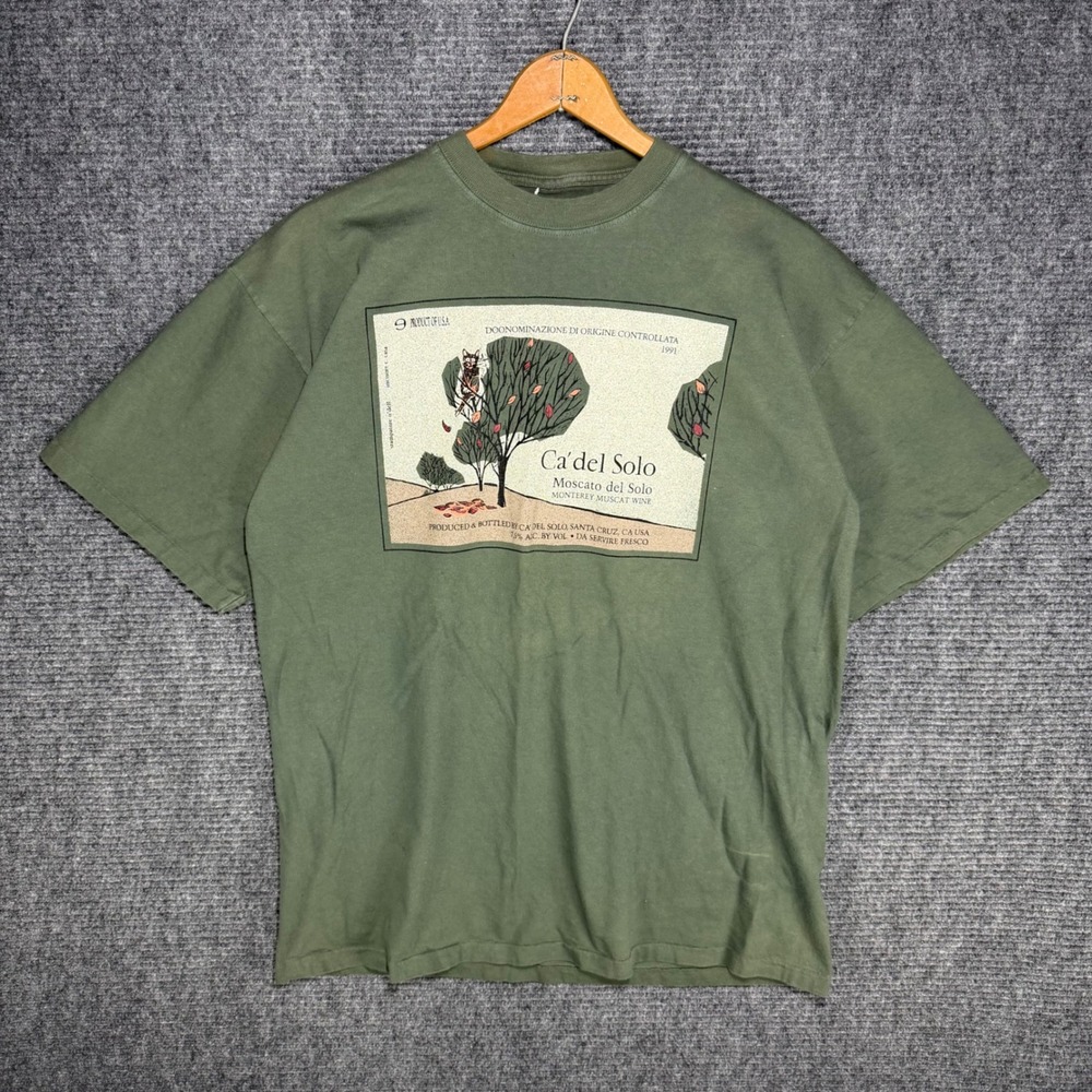 Vintage Ca'del Solo Moscato del Solo Wine Graphic T-Shirt Green Mens XL